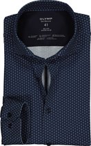 OLYMP No. Six 24/Seven super slim fit overhemd - donkerblauw dessin tricot (contrast) - Strijkvriendelijk - Boordmaat: 42