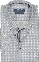 Ledub Modern Fit overhemd - korte mouw - middenblauw dessin (contrast) - Strijkvriendelijk - Boordmaat: 44