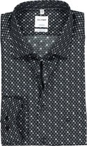 OLYMP Tendenz modern fit overhemd - zwart met grijs en wit dessin - Strijkvriendelijk - Boordmaat: 42