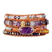 Marama - wikkelarmband Purple Eye - dames armband - Amethist - 83.5 cm - cadeautje voor haar