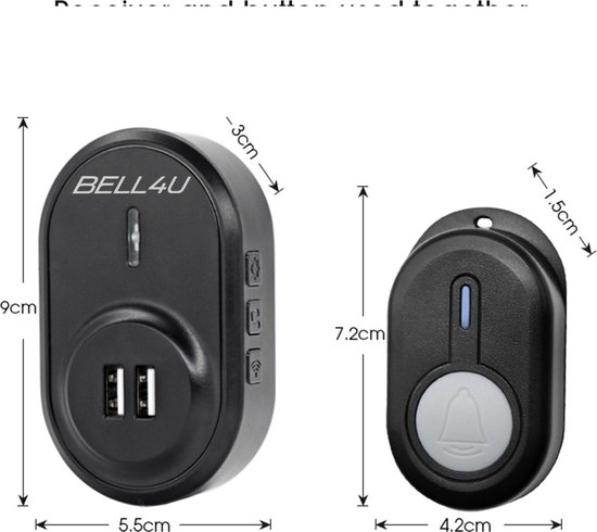 Bell4U Kinetische Draadloze Deurbel - Plug & Play - 1 Ontvangers - Waterdicht - Bereik Tot 100 Meter - Met USB connector — afbeelding 5
