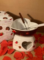 Hartje chocoladefondue met waxinelichtje kaars- Valentijnsdag- Valentijn cadeautje voor hem of haar- Chocolade fondue set met theelichtje- 2 persoons-Hartje