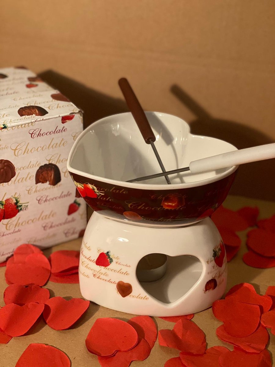 Fondue au chocolat coeur avec bougie chauffe-plat - Saint Valentin - Cadeau  Saint... | bol