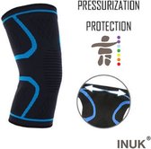 Elastische Knieband Kniebrace - Zwart met Blauw - Maat M (check tabel !) verkrijgbaar in S/M/L/XL (geen confectiemaat) - Strak en Comfortabele steun - Knie compressie - Steun knieb