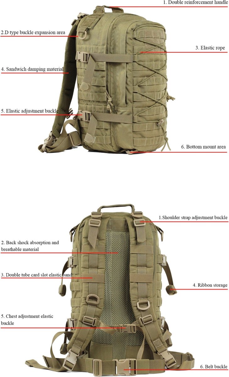SPAHER Trekking Rugzak 50L Militaire Assault Dagrugzak Rugzak Camping