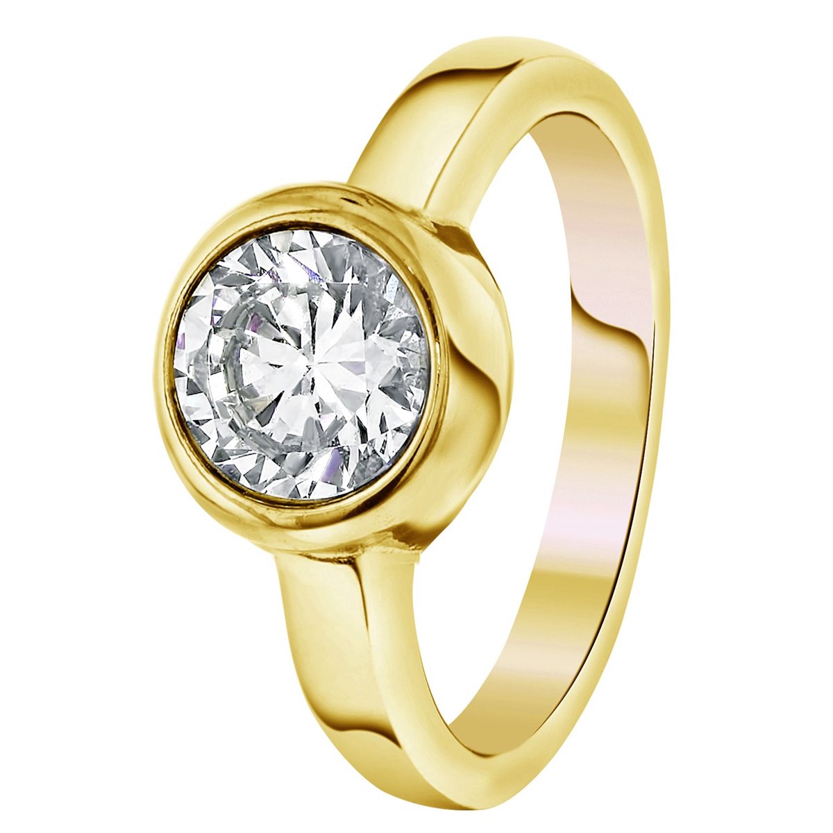 Colours by Kate - Stalen ring goldplated met witte zirkonia