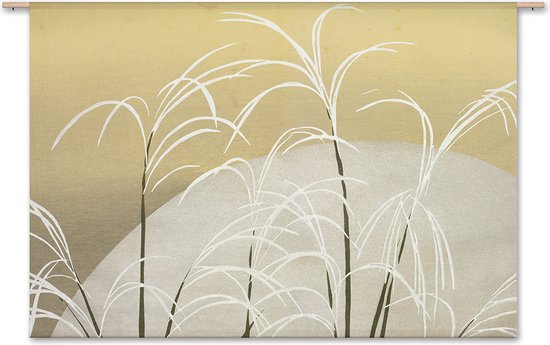 ‘Susuki Grass’ in het maanlicht - Houtsnede van Kamisaka Sekka - wandkleed XL inclusief ronde stokken