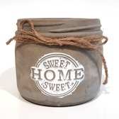 Bloempot 'Sweet Home' in cement - Bruin / wit - 13 x 13 x 12 cm hoog.