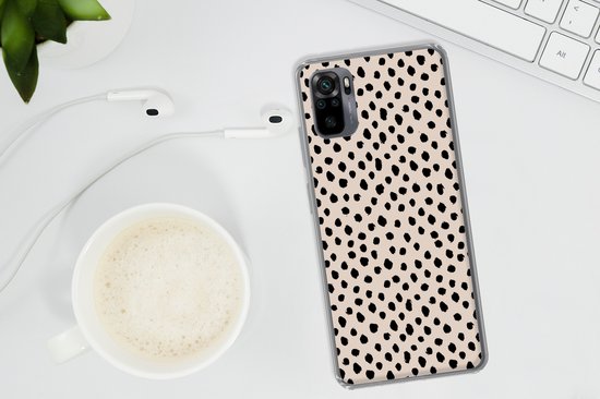 Coque Xiaomi Redmi Note 10 - Pois - Zwart - Beige - Coque de téléphone en Siliconen