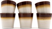 Koffiekopjes - Earth koffiemok - koffiebeker - bruin - wit - set van 6 kopjes - 200ML - porselein - hip en trendy