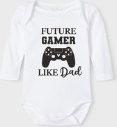Baby Rompertje met tekst 'Future gamer, like daddy' | Lange mouw l | wit zwart | maat 62/68 | cadeau | Kraamcadeau | Kraamkado