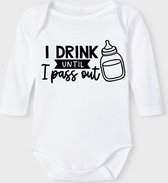 Baby Rompertje met tekst 'I drink thill pass out 2' |Lange mouw l | wit zwart | maat 50/56 | cadeau | Kraamcadeau | Kraamkado