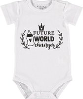 Baby Rompertje met tekst 'Future world changer' |Korte mouw l | wit zwart | maat 50/56 | cadeau | Kraamcadeau | Kraamkado