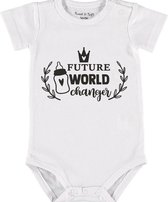 Baby Rompertje met tekst 'Future world changer' | Korte mouw l | wit zwart | maat 62/68 | cadeau | Kraamcadeau | Kraamkado