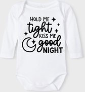 Baby Rompertje met tekst 'Hold me tight, kiss me goodnight 2' |Lange mouw l | wit zwart | maat 50/56 | cadeau | Kraamcadeau | Kraamkado