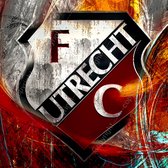 JJ-Art (Glas) | FC Utrecht logo, embleem, abstract, olieverf geschilderde stijl, woonkamer - slaapkamer | Industrieel, voetbal, sport, modern, vierkant | Foto-schilderij-glasschilderij-acrylg