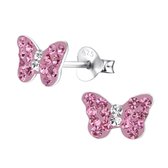 zilveren kinderoorbellen vlinder roze 32 kristal | Oorknopjes Meisje Zilver | Zilverana | Sterling 925 Silver