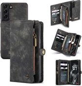 Caseme - Samsung Galaxy S21 FE - Vintage Portemonnee Hoesje - Zwart