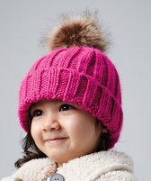 Muts peuter met imitatie bont | roze | winter | chunky beanie pompom kids | fuchsia | 2 tot en met 4 jaar