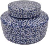 Kersten - Porseleinen pot - Blauwe bloemen - 17x17x12cm