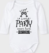Baby Rompertje met tekst 'A little party never hurt anyone' | Langemoul | wit zwart | maat 62/68 | cadeau | Kraamcadeau | Kraamkado