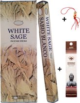 2 Kokers - Wierook - Wierookstokjes - Wierooksticks - Incense sticks - Witte Salie - White Sage - 40 stokjes + 5 mini wierookstokjes + Gelukspoppetje