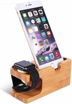 2 in 1 bamboe geschikt voor Apple Watch Standaard / Iphone houder voor geschikt voor Apple Watch/ iPhone 6 / 6 Plus /6s / 6s Plus /7 / 8 / 8 plus / Iphone X | Watchbands-shop.nl