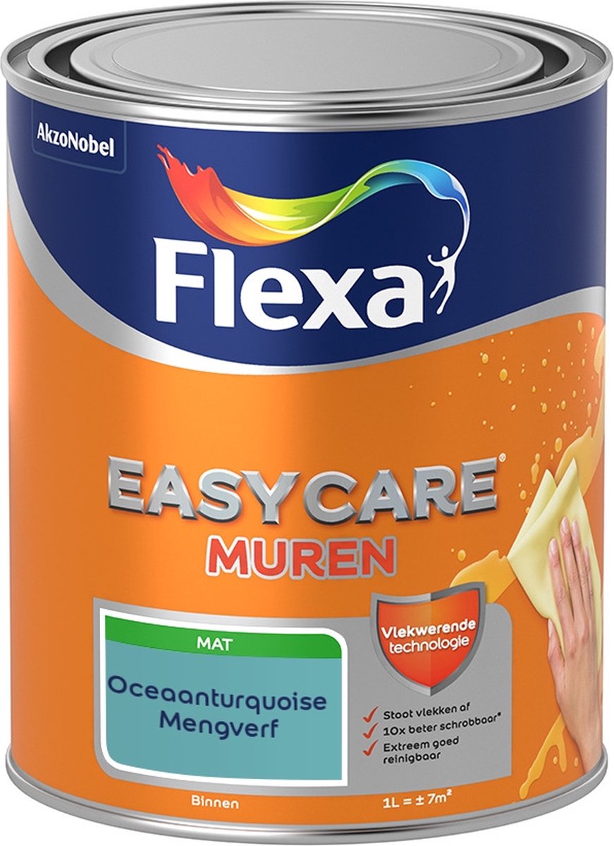 Flexa Easycare Muurverf - Mat - Mengkleur - Oceaanturquoise - 1 liter