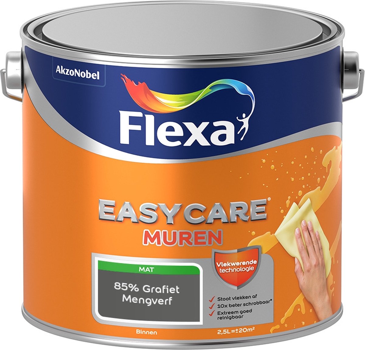 Flexa Easycare Muurverf - Mat - Mengkleur - 85% Grafiet - 2,5 liter