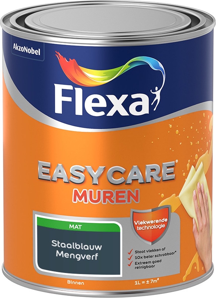 Flexa Easycare Muurverf - Mat - Mengkleur - Staalblauw - 1 liter