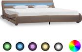 Decoways - Bedframe met LED kunstleer cappuccino 180x200 cm