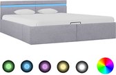 Decoways - Bedframe met opslag en LED stof lichtgrijs 160x200 cm