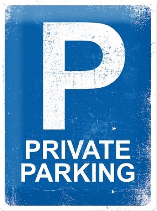 Private Parking.  Metalen wandbord in reliëf 30 x 40 cm.