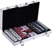 HOMdotCOM Pokerkoffer pokerset pokerchips 4/5 kleuren 2x kaartspel 5x dobbelstenen 1x aluminium koffer