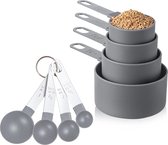 BOTC 8-Delige Maatbeker Set -  Meetlepels Maatcups - Measuring Cups Spoons - Maatschepjes & Bekers - Plastic/RVS  - Grijs-KS000143