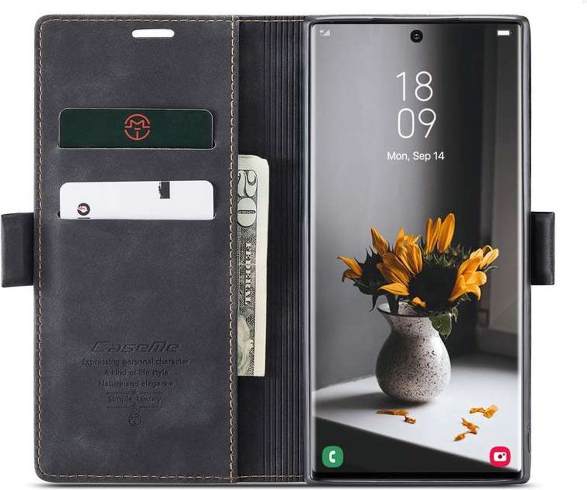 Caseme Samsung Galaxy S22 Ultra Retro Wallet Case - Zwart
