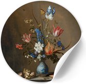 Behangcirkel Bloemen in een Wan-Li vaas en schelpen - 140 cm - Zelfklevende decoratiefolie - Muursticker Oude Meesters & Bloemen