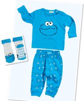 Sesamstraat babyset 3-delig - Koekie Monster - Cookie Monster - 2-delige set + 1 paar sokjes - Blauw/Grijs - Set maat 62/68 + Sokjes 15/18