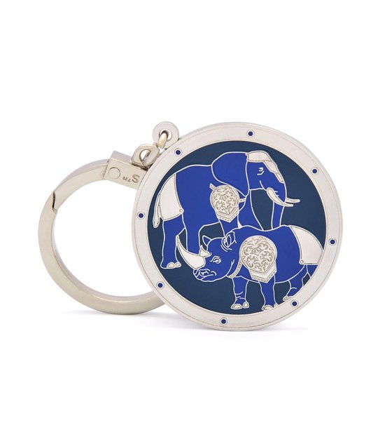 Porte-clés Rhinocéros cuirassé Blauw et amulette éléphant