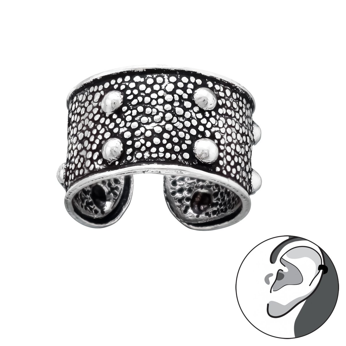 Zilveren oxi Vintage dot ear cuff | oorklem dames zilver | Zilverana | Sterling 925 Silver