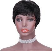 Mandy’s Pruiken Voor Dames - Pixie Cut - Kort Kapsel - Stijl Haar - 100 % Echt Haar - Vol En Dik Haar - Zwart - 10 cm