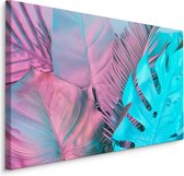 Schilderij - Tropische bladeren in Neon kleuren, Premium Print