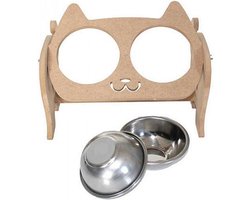 Houten voerbak voor katten - voerbak kat - verfbare houten katten voerbakje - hout dinerset