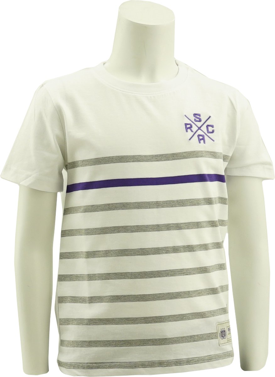 RSC Anderlecht gestreept t-shirt logo x kids maat 122/128 (7 a 8 jaar)