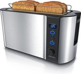 Broodrooster | Toaster | 4 Gleuven | Roestvrijstaal | Ontdooifunctie | Kruimellade | Displayfunctie | 19x38x19 cm