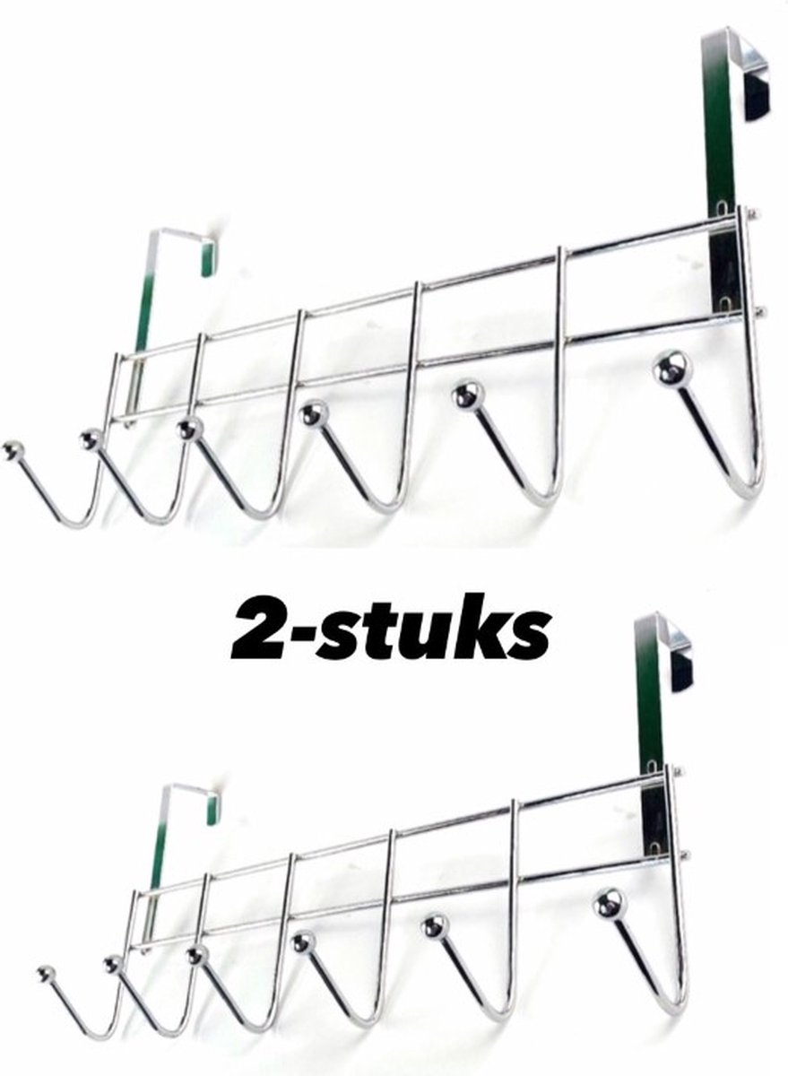 Omid Home ®2x Kapstok RVS(Verchroomd) 6 Haken Deurkapstok Kapstok Hangend Kapstok met Haken Deurhanger Deurhaak