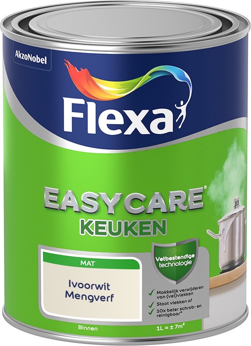 Flexa Easycare Muurverf - Keuken - Mat - Mengkleur - Ivoorwit - 1 liter