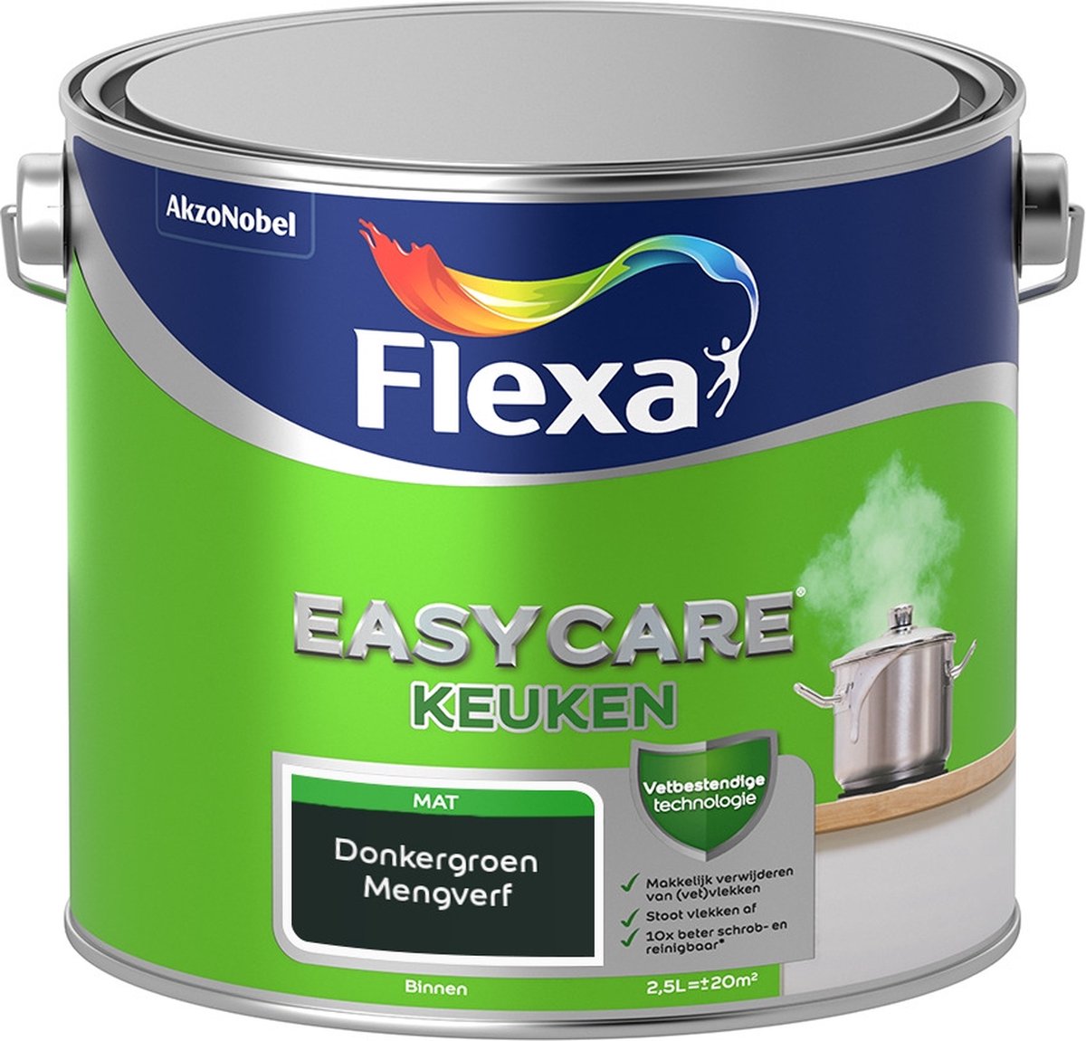 Flexa Easycare Muurverf - Keuken - Mat - Mengkleur - Donkergroen - 2,5 liter