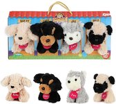 Toi-Toys Pluchen Hondjes in Hondenhok Koffer 4 Stuks