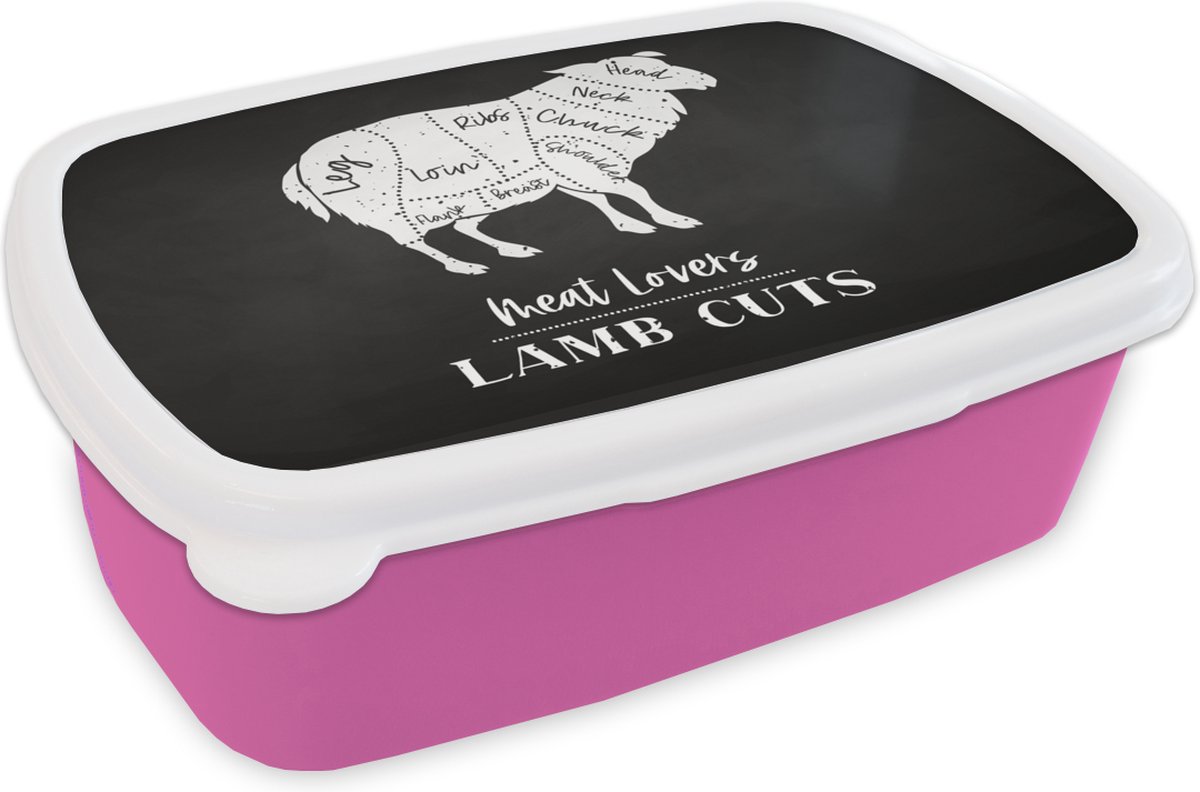 Broodtrommel Roze - Lunchbox - Brooddoos - Schaap - Keuken - Slager - 18x12x6 cm - Kinderen - Meisje